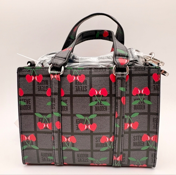 Steve Madden Black Cherry Print Handbag - Picture 7 of 7